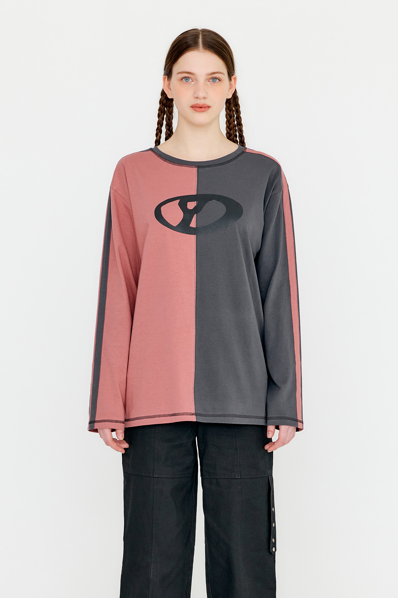 COLOR BLOCK GRAPHIC T-SHIRT - PINK + GRAY